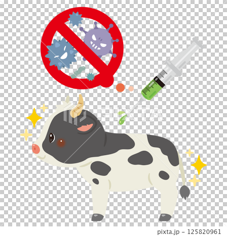 ワクチンを受けるウシのイラスト 125820961