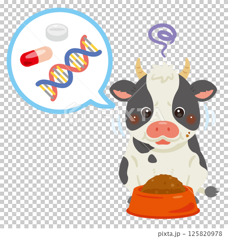 Illustration of a cow eating problematic feed 125820978