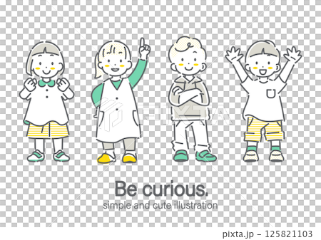 孩子們自信地接受挑戰 — — 簡單可愛的線條畫插圖 125821103