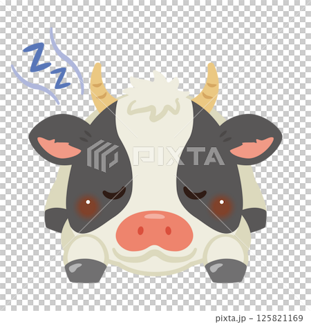 Illustration of a cow sleeping face down Illustration of a cow sleeping face down 125821169