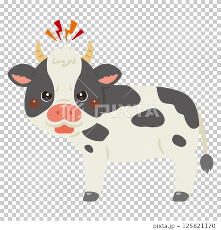 Sideways illustration of an angry cow looking straight ahead Sideways illustration of an angry cow looking straight ahead 125821170