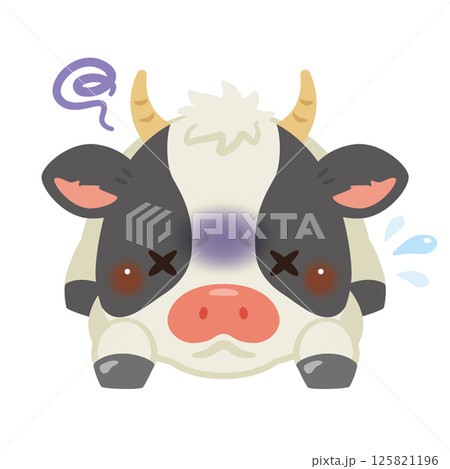 体調不良でうつ伏せになるウシのイラスト 体調不良でうつ伏せになるウシのイラスト 125821196