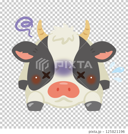 体調不良でうつ伏せになるウシのイラスト 体調不良でうつ伏せになるウシのイラスト 125821196