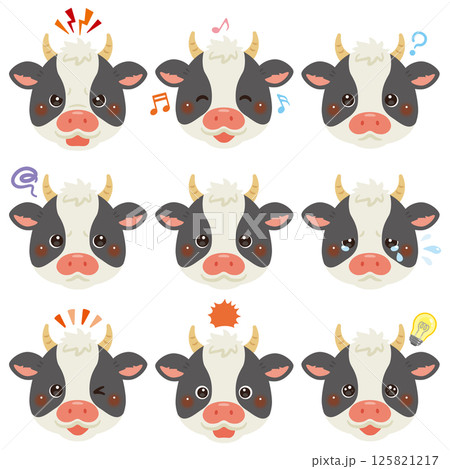 ウシのイラストセット　顔表情のみ 125821217