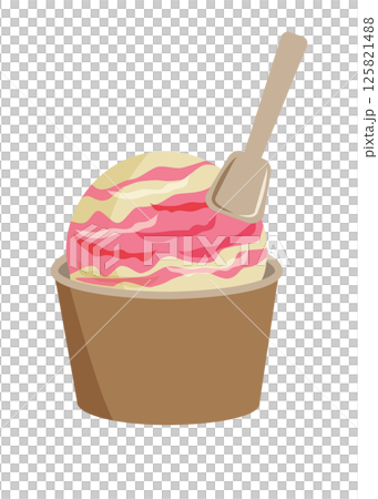 Mixed strawberry and vanilla ice cream in a cup Vector illustration 125821488