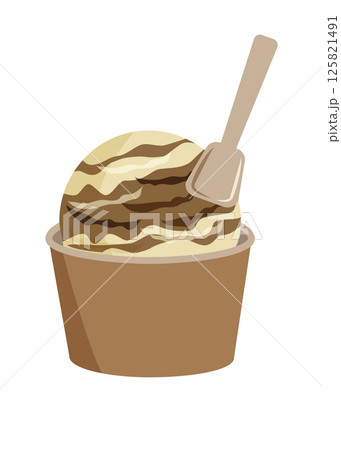 カップに入ったチョコとバニラのミックスアイスクリーム　ベクターイラスト 125821491