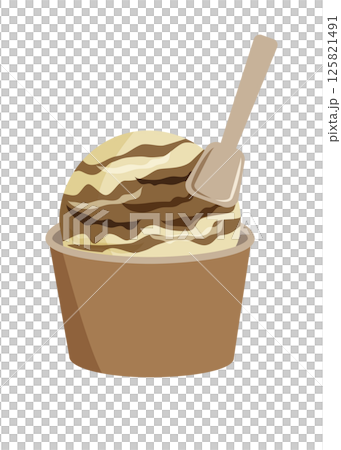 カップに入ったチョコとバニラのミックスアイスクリーム　ベクターイラスト 125821491