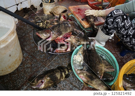 ベトナムの市場で魚をさばく 125821492