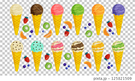 Ice cream in a cone vector illustration set Ice cream in a cone vector illustration set 125821509