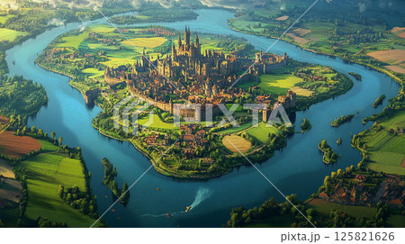 川に囲まれた中世の美しい城郭都市 川に囲まれた中世の美しい城郭都市 125821626