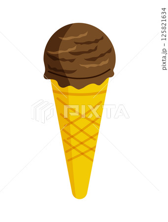 コーンに入ったチョコレートアイスクリーム　ベクターイラスト 125821634