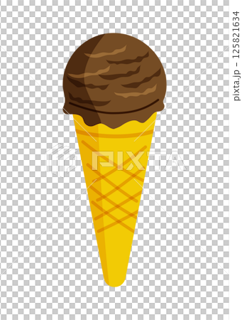 コーンに入ったチョコレートアイスクリーム　ベクターイラスト 125821634