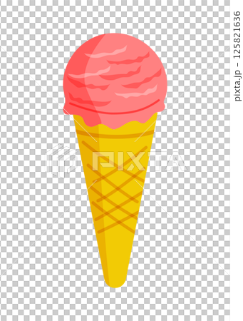コーンに入ったストロベリーアイスクリーム　ベクターイラスト 125821636