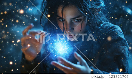 魔法を操る女性の幻想的なポートレートのイラスト素材 [125821705] - PIXTA