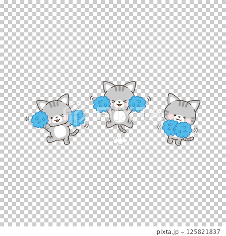 Tabby Cat Cheerleaders Blue Team Set 125821837