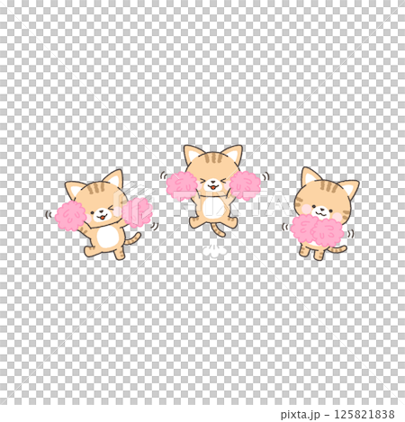 Brown tabby cat cheerleaders, peach group set Brown tabby cat cheerleaders, peach group set 125821838