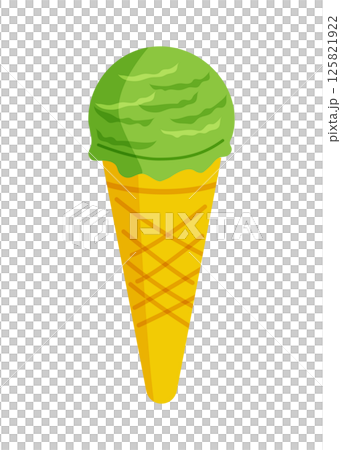 コーンに入った抹茶アイスクリーム　ベクターイラスト 125821922