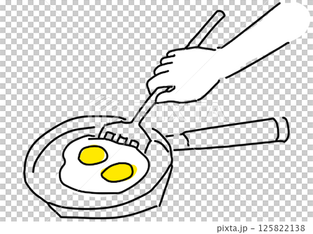 フライパンで目玉焼きを作る手元シンプル線画 フライパンで目玉焼きを作る手元シンプル線画 125822138