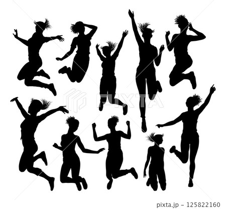 Happy Woman Jumping For Joy Silhouette Women Happy Woman Jumping For Joy Silhouette Women 125822160