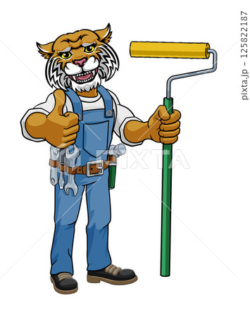 Wildcat Painter Decorator Paint Roller Mascot Man 125822187