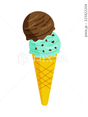 コーンに入ったダブルのアイスクリーム　ベクターイラスト 125822204