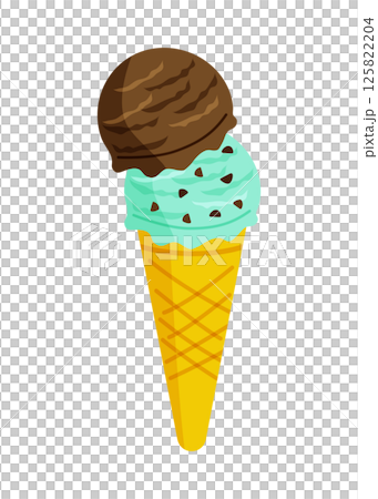 コーンに入ったダブルのアイスクリーム　ベクターイラスト 125822204