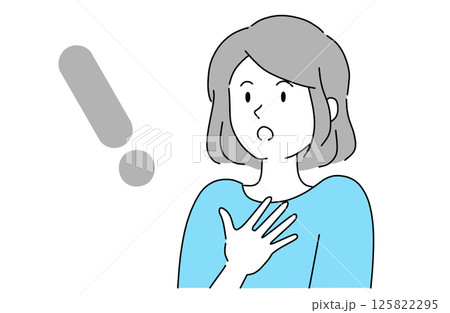 胸に手を当てて何かはっとひらめいたような表情の若い女性 胸に手を当てて何かはっとひらめいたような表情の若い女性 125822295