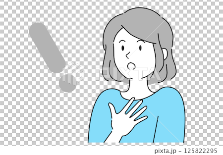 胸に手を当てて何かはっとひらめいたような表情の若い女性 胸に手を当てて何かはっとひらめいたような表情の若い女性 125822295