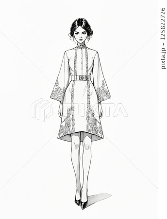 若い女性の全身イラスト 125822726