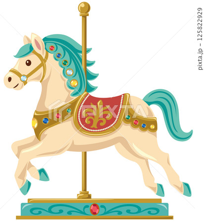 レトロでアンティークな陶器製の馬単体のカルーセルのベクターイラスト 125822929