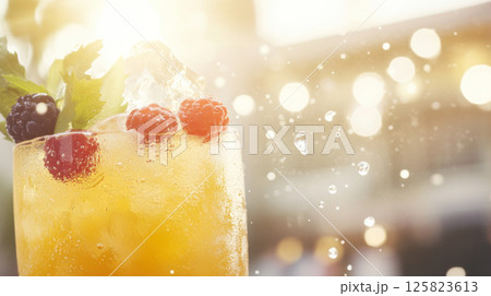 Refreshing iced tea with raspberries, lemon slices, mint leaves, and ice cubes Refreshing iced tea with raspberries, lemon slices, mint leaves, and ice cubes 125823613