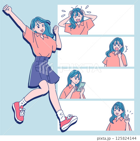 漫画のコマ割りと女の子の表情 125824144