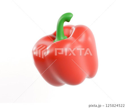 Bulgarian red pepper. Asset for games, web. 3d render cartoon vegetable icon isolated on white background 125824522
