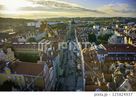 Aerial view of Gdansk at sunset, showcasing the downtown area and St. Mary's Basilica. The historical old city of Gdansk Poland. Aerial view of Gdansk at sunset, showcasing the downtown area and St. Mary's Basilica. The historical old city of Gdansk Poland. 125824937