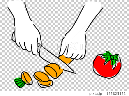 包丁で野菜を切る手元のシンプル線画 125825151