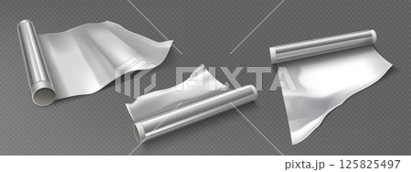 Aluminium foil roll silvery shiny sheets 125825497