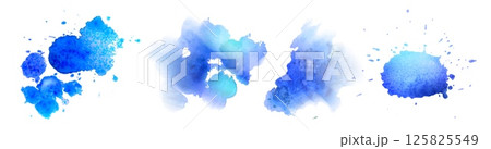 Blue watercolor paint splatter stains set 125825549