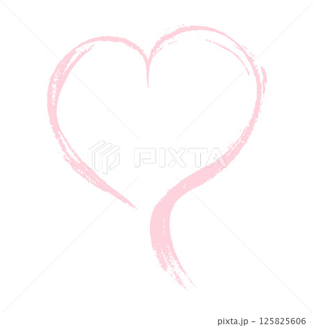 シンプルなハートの毛筆手書きイラスト　背景白透明　淡いピンク色桜　ベクター　png　 125825606