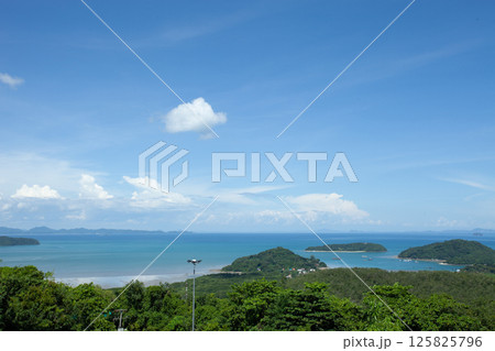 Landscape nature view blue sky white clouds over sea in good weather day Landscape nature view blue sky white clouds over sea in good weather day 125825796