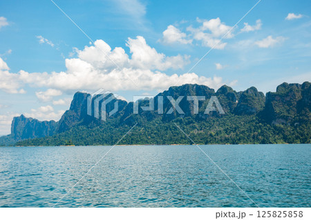 Tropical rainforest Mountain peak in Thailand, Beautiful archipelago islands Thailand Scenic mountains in the lake in Khao Sok National Park, Amazing nature landscape 125825858