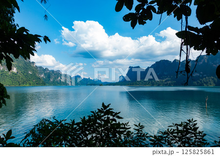 Tropical rainforest Mountain peak in Thailand, Beautiful archipelago islands Thailand Scenic mountains in the lake in Khao Sok National Park, Amazing nature landscape 125825861