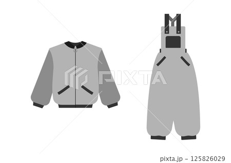 Bomber Jacket with Zip Fastening and Overall on cuff with pockets Grayscale Design elements idea Set Bomber Jacket with Zip Fastening and Overall on cuff with pockets Grayscale Design elements idea Set 125826029