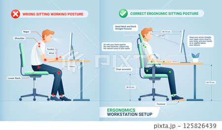 Ergonomic workstation setting up vector illustration 125826439