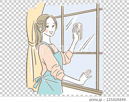 Women cleaning windows Women cleaning windows 125826849