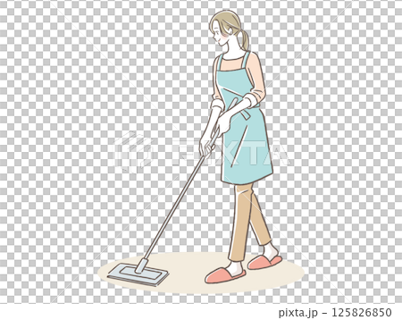 一位女士正在打掃地板 125826850