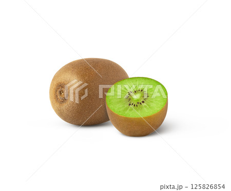 Fresh kiwi fruit and a half isolated on white background 125826854