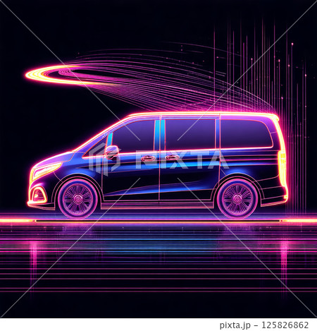 光のラインで描かれた未来型ミニバンアイコン 125826862