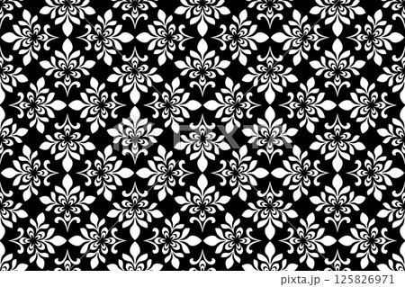 Flower geometric pattern. Seamless vector background. White and black ornament. 125826971