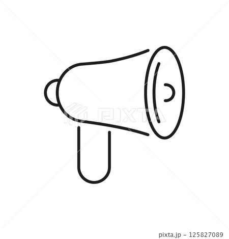 Megaphone Line Icon. Communication, Announcement, And Public Speaking Outline Symbol. Marketing And Promotion Tool. Editable Stroke. Isolated Vector Illustration 125827089