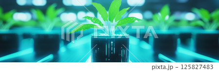 Futuristic plants growing in high tech pots...のイラスト素材 [125827483] - PIXTA